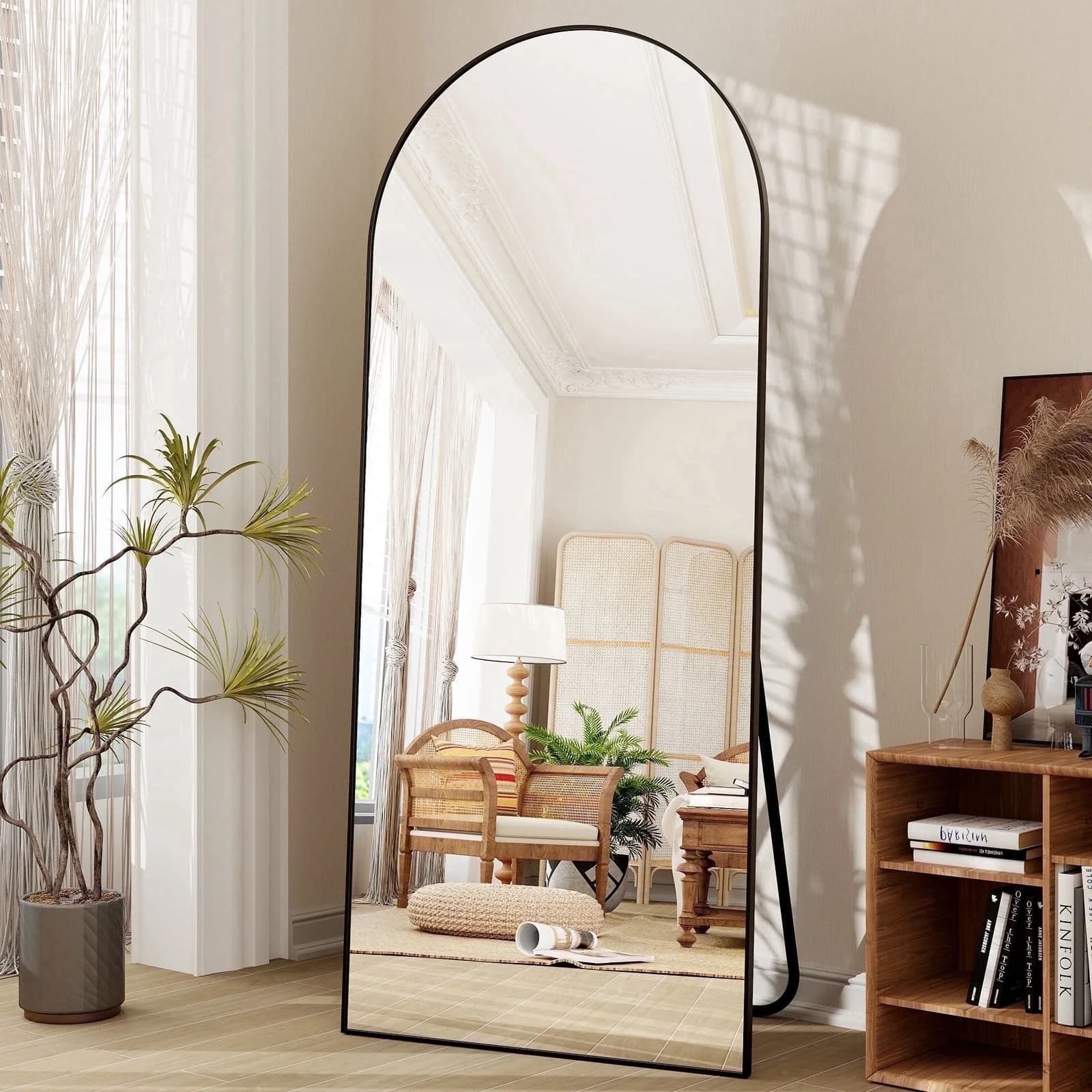 BEAUTYPEAK 71" x 26" Oversized Full Length Mirror Arch Standing Floor Mirror Full Body Mirror, Black