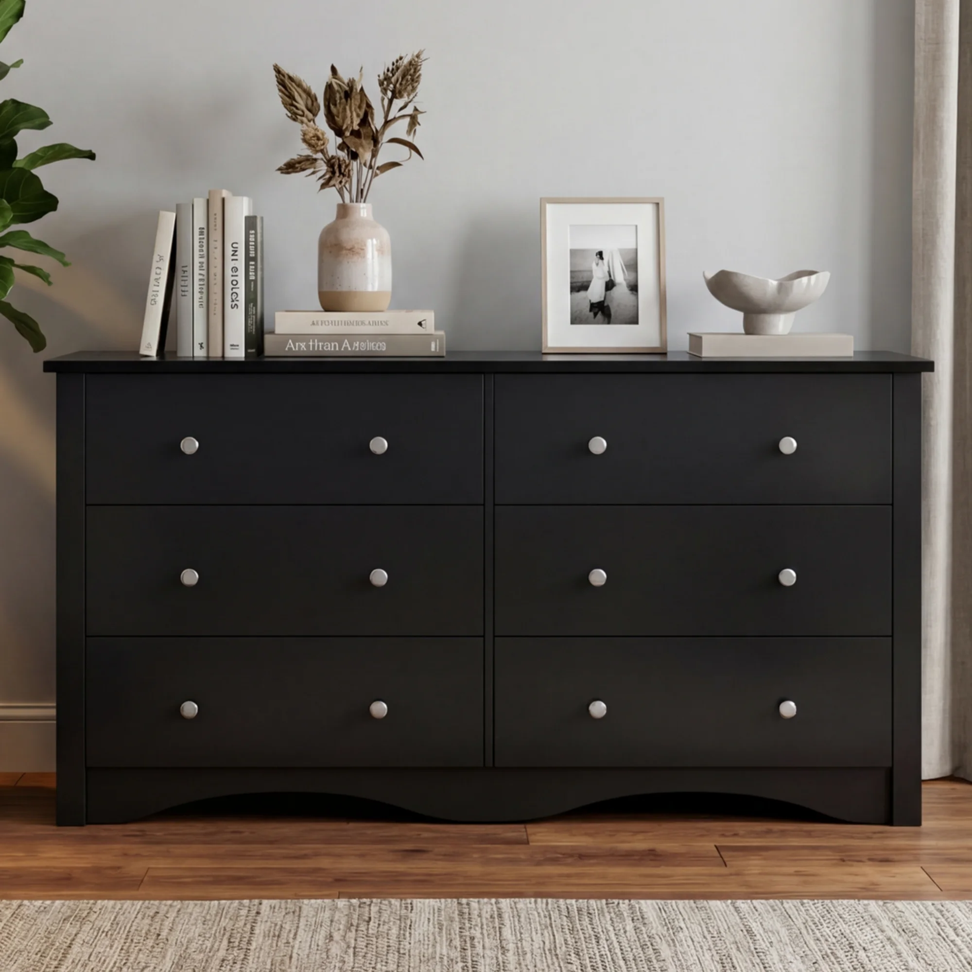 Homall 6-Drawer Double Dresser, Modern Wood Chest of Drawers, Black