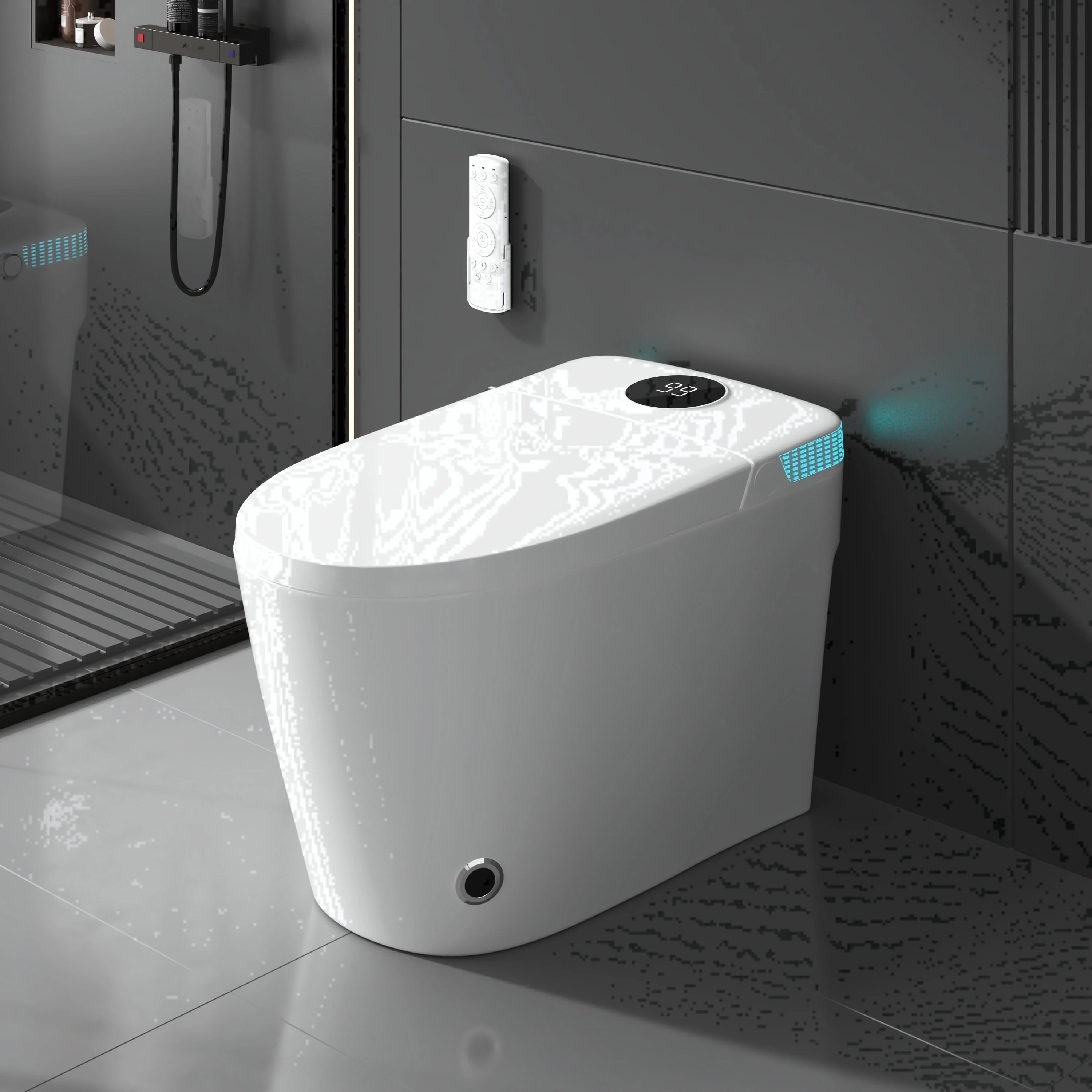 Vipbear Smart Toilet With Built-In Bidet, Bidet Toilet With Heated Seat, Multiple Cleaning Modes, One Piece Toilets With Child Mode, Dual Flush, Warm Water & Dryer, Self-Cleaning Nozzle
