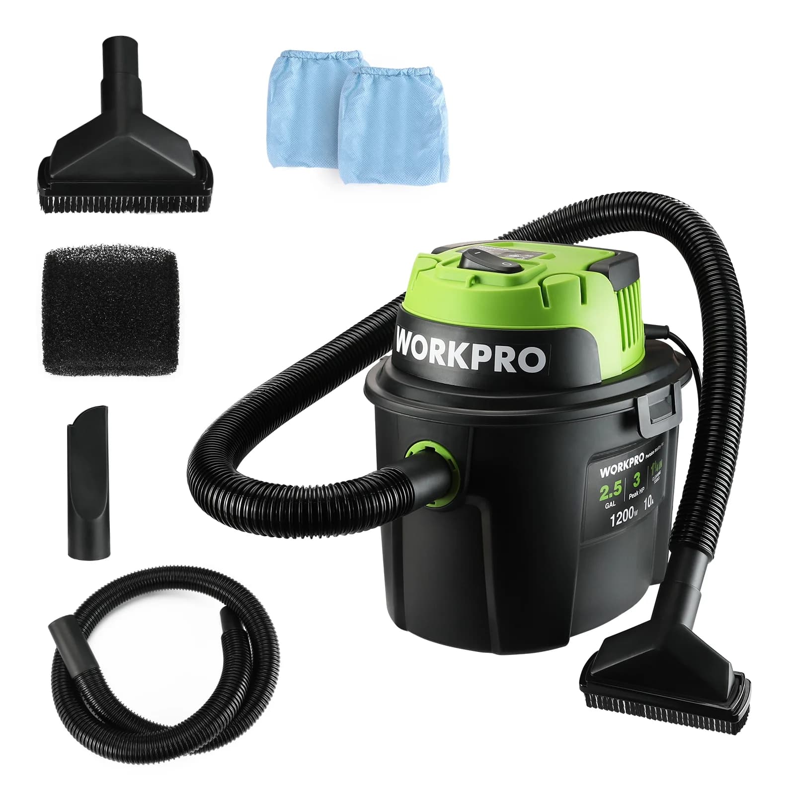 WORKPRO 2.5 Gallon Wet Dry Shop Vacuum, 3 Peak HP, Black (W125080A)